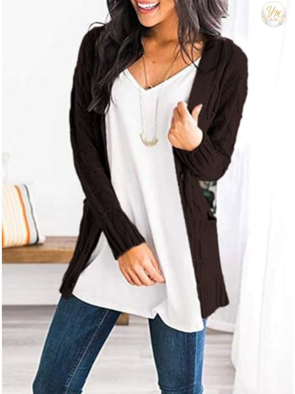 Women Chunky Cable Knit Button Down Open Front Cardigan Sweater - Picture 2 of 6